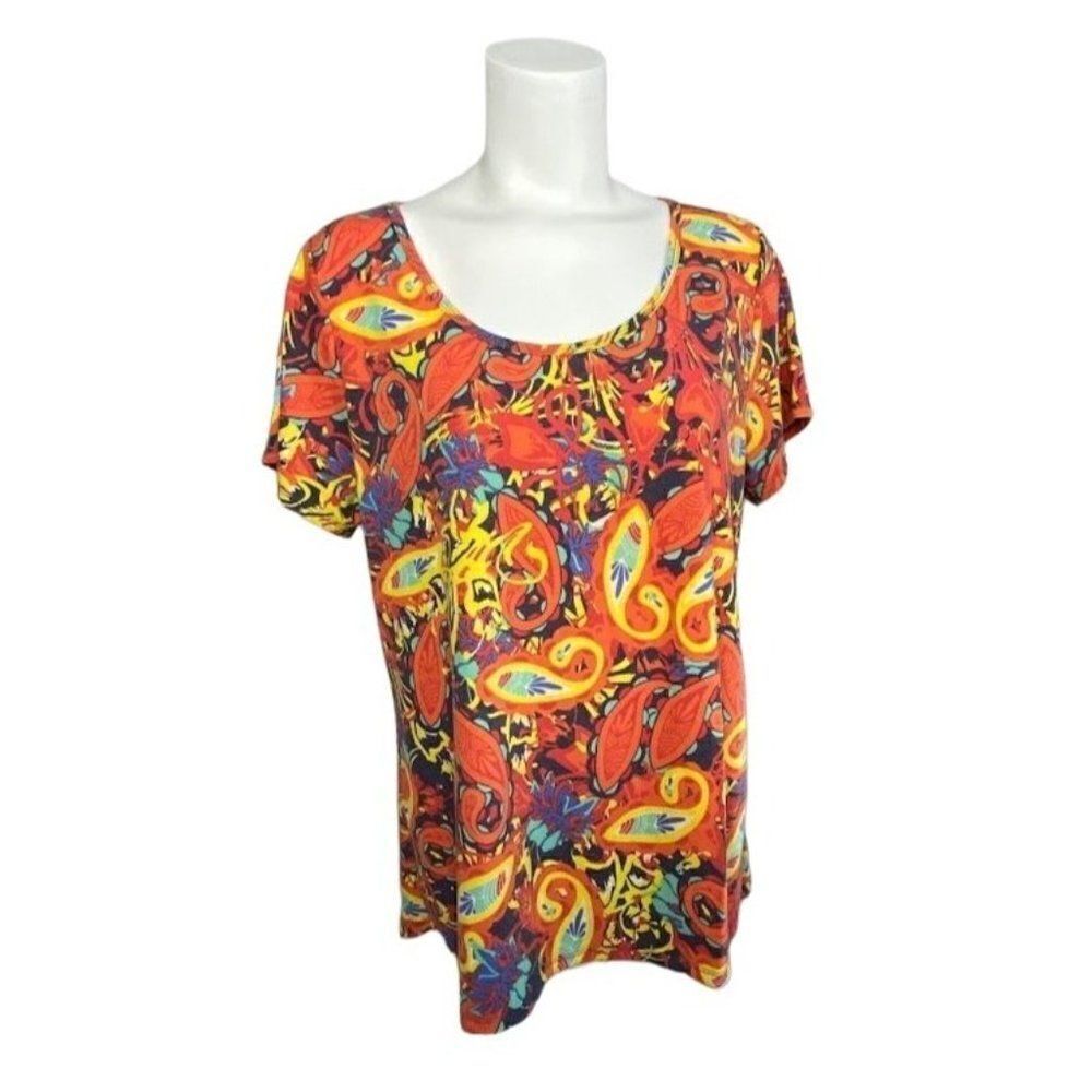 LuLaRoe Classic T Orange Red Paisley‎ Short Sleeve Shirt sz Large